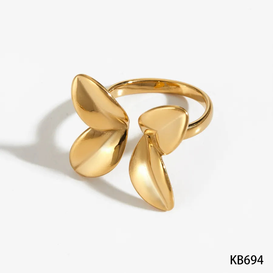 Wholesale Jewelry Elegant Romantic Petal 316 Stainless Steel  16K Gold Plated White Gold Plated Open Rings