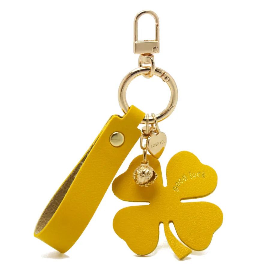 Lucky Four-Leaf Clover Car Leather Key Chain Pendant Internet Celebrity Valentine's Day Gift Four-Leaf Clover Bell Pendant