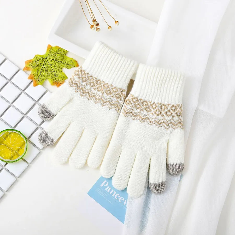 Gloves manufacturers supply jacquard touch screen gloves knitted fleece-lined thickened autumn and winter warm wave pattern gloves winter