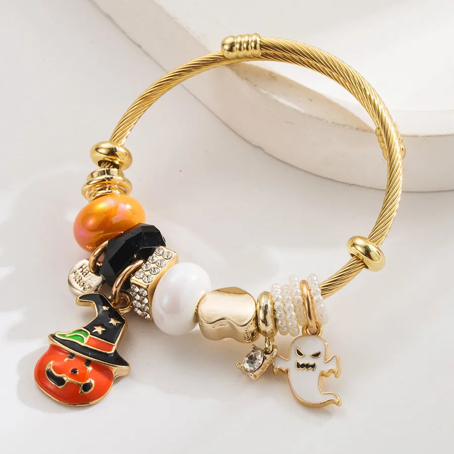 Halloween Elements New Style Women's Gold Stainless Steel Bracelet With Pendant Alloy Skeleton Head Spider Bracelet Design