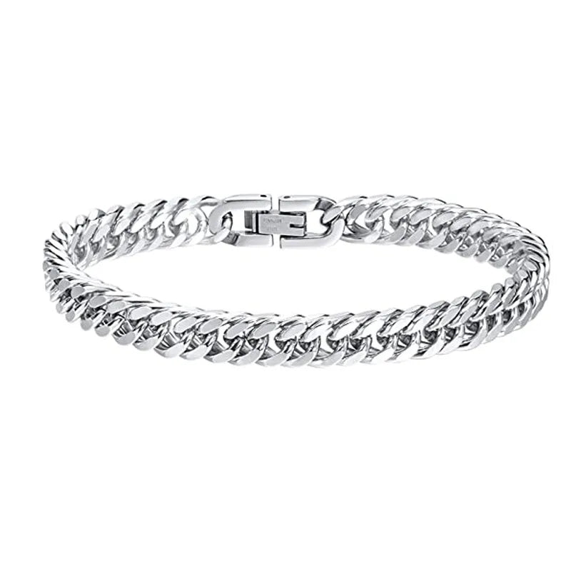 Top source stainless steel four-sided grinding widened bold hip hop domineering titanium steel bracelet Cuban chain punk personality boyfriend power