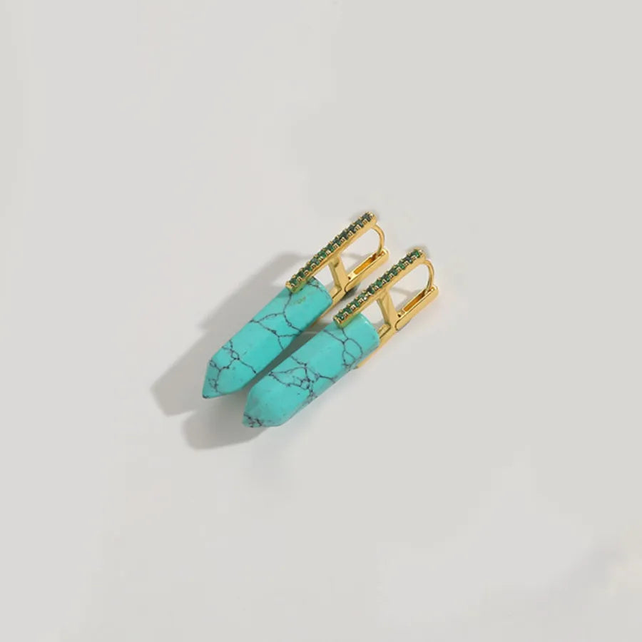 1 Pair Elegant Simple Style Commute Irregular Inlay natural stone Copper Zircon 14K Gold Plated Earrings