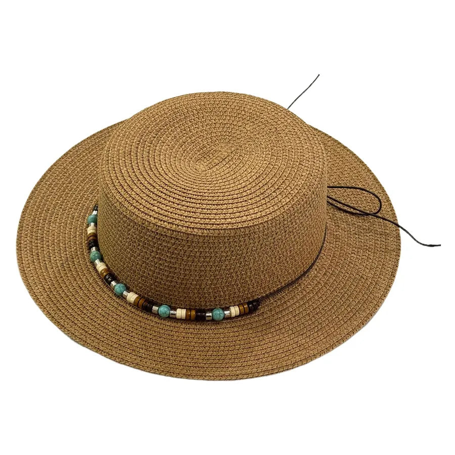 Women's Hawaiian Tropical Shell Flat Eaves Straw Hat