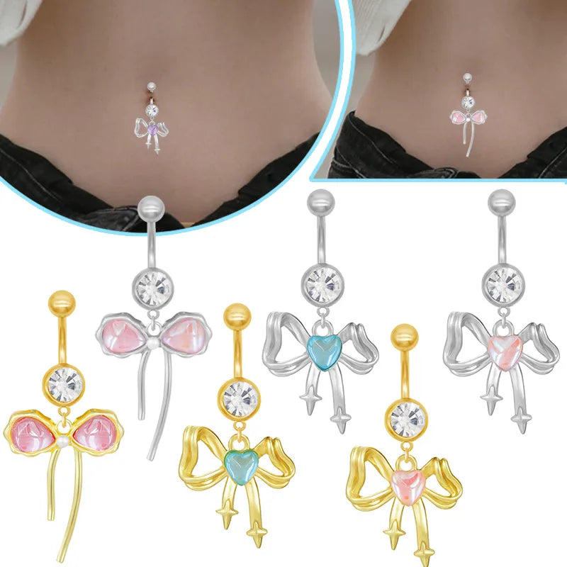 1 Piece Belly Rings Princess Cute Shiny Bow Knot 316 Stainless Steel  Arylic Alloy Inlay Acrylic Glass White Gold Plated Gold Plated