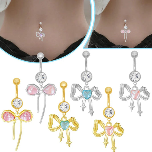 1 Piece Belly Rings Princess Cute Shiny Bow Knot 316 Stainless Steel  Arylic Alloy Inlay Acrylic Glass White Gold Plated Gold Plated