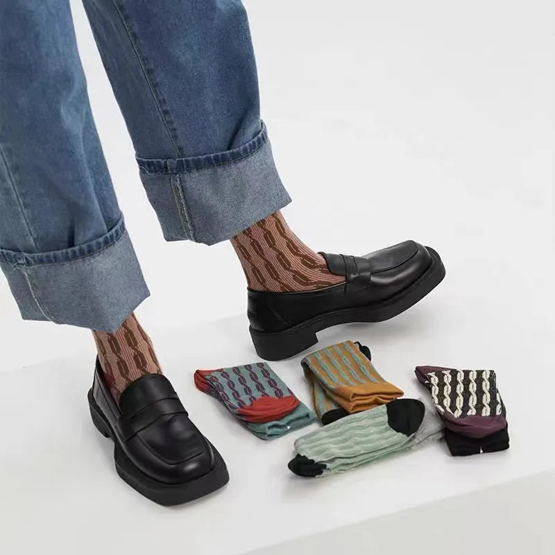 unisex retro stripe cotton crew socks a pair
