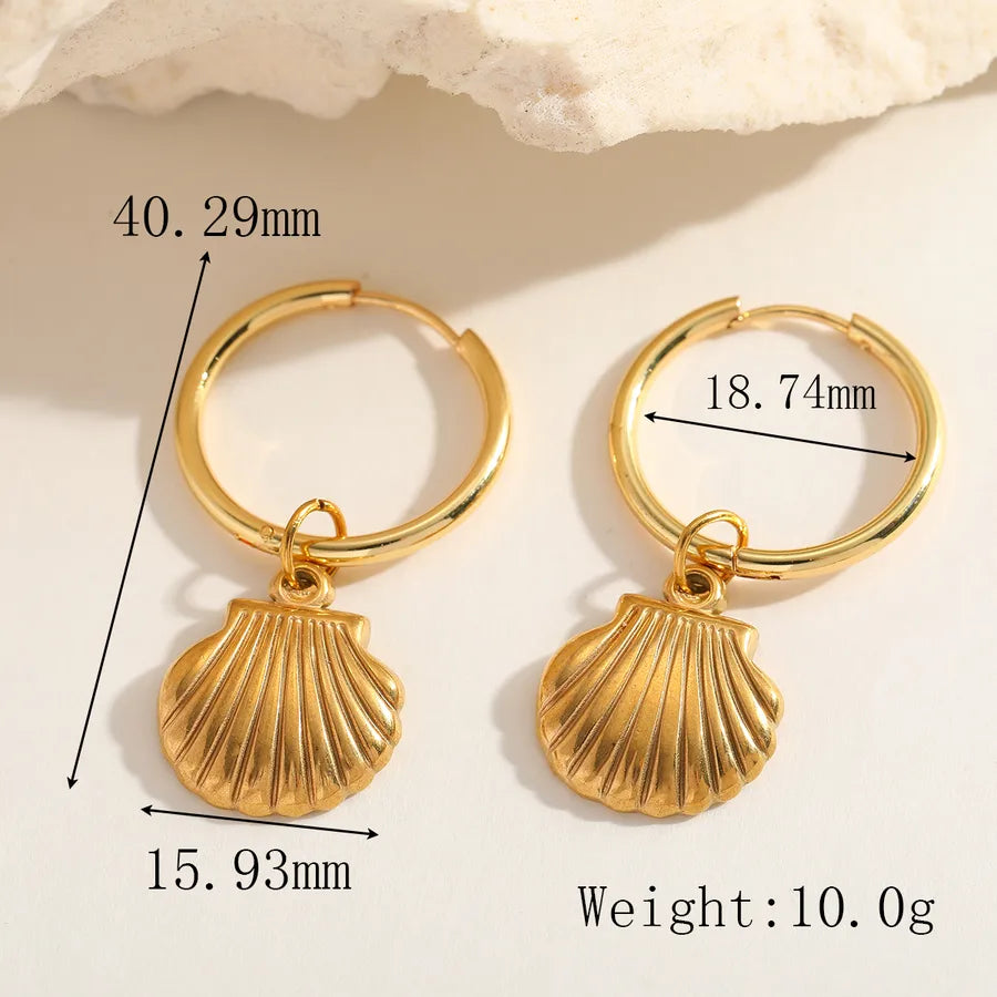 1 Piece Cute Romantic Marine Style Shell Plating 304 Stainless Steel 18K Gold Plated Earrings