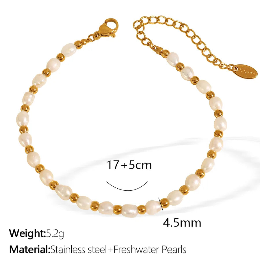 304 Stainless Steel Freshwater Pearl Beaded Chain Bracelets IG Style Baroque Style French Style