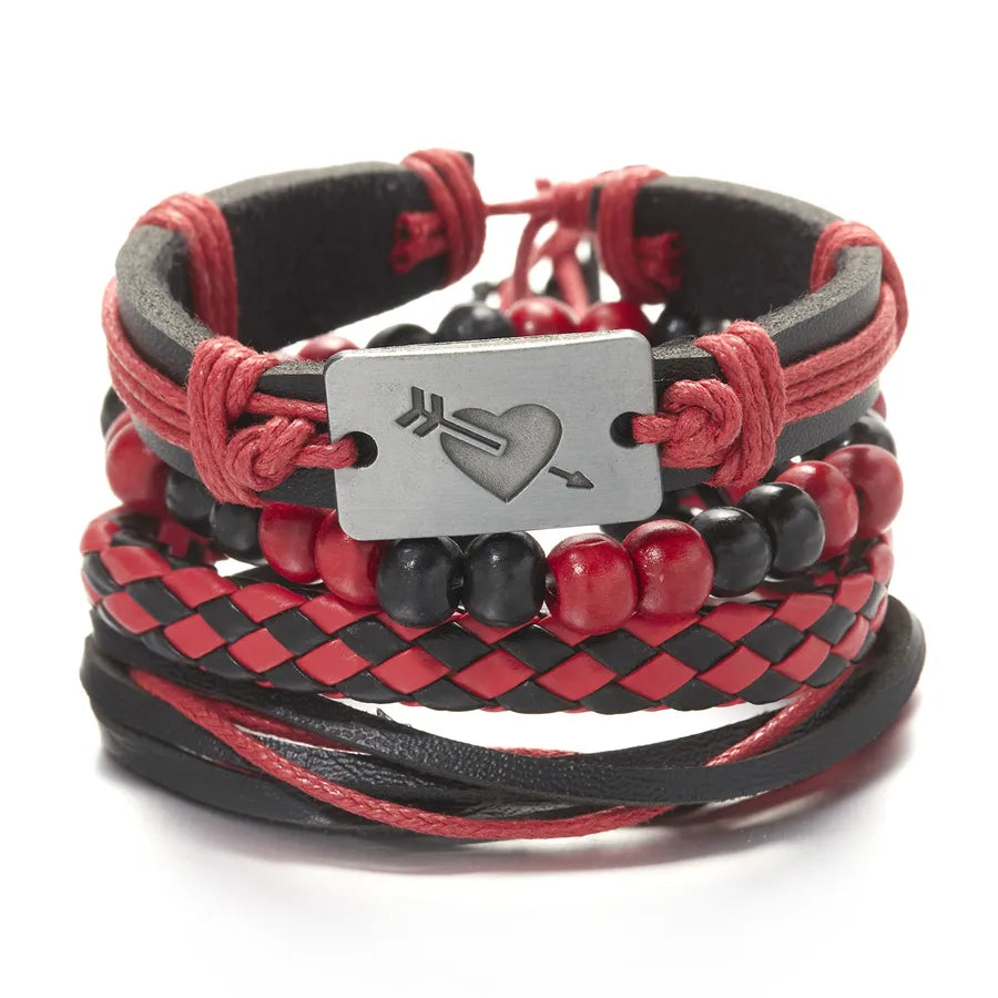 fashion heart shape pu leather knitting men's bracelets 1 set