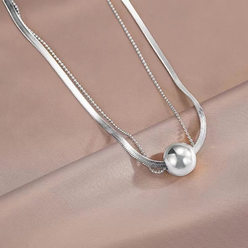 Wholesale Jewelry Elegant Sweet Geometric Heart Shape 304 Stainless Steel Round Plating ball chain cable chain Bracelets Necklace