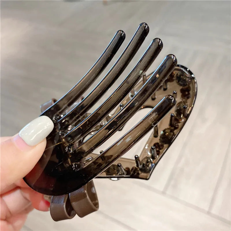 Elegant Black Leather Hairpin With Butterfly Knot Shiny Rhinestone Heart Shaped Hair Accessory Woven Leather For Back Of Head Bun