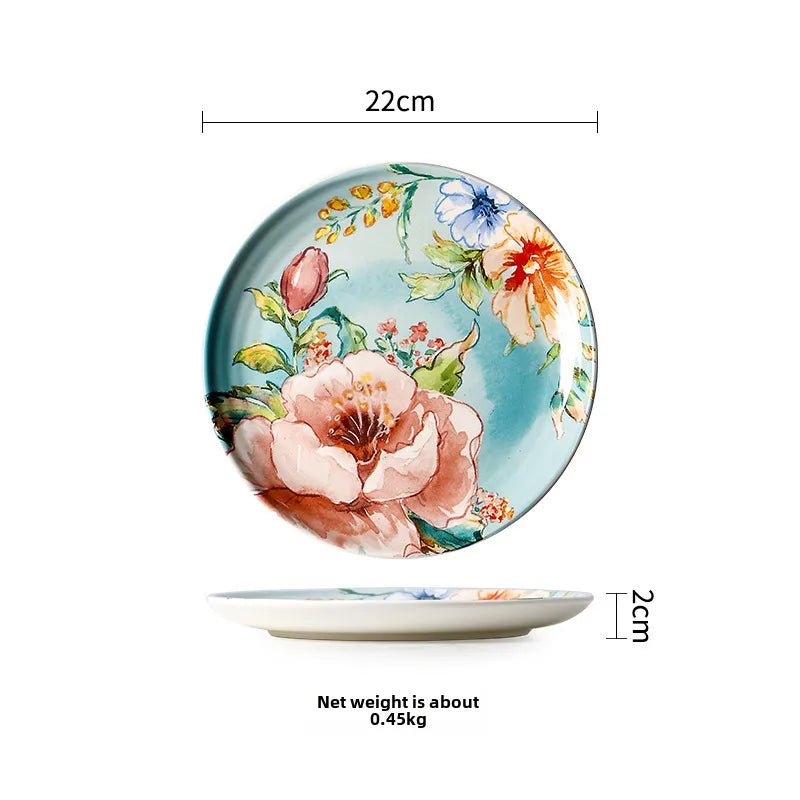 Guest French Dinner Plate Underglaze Color Flat Plate Dim Sum Tray Rectangular Plate Fish Plate Large Soup Plate Household Deep Plate