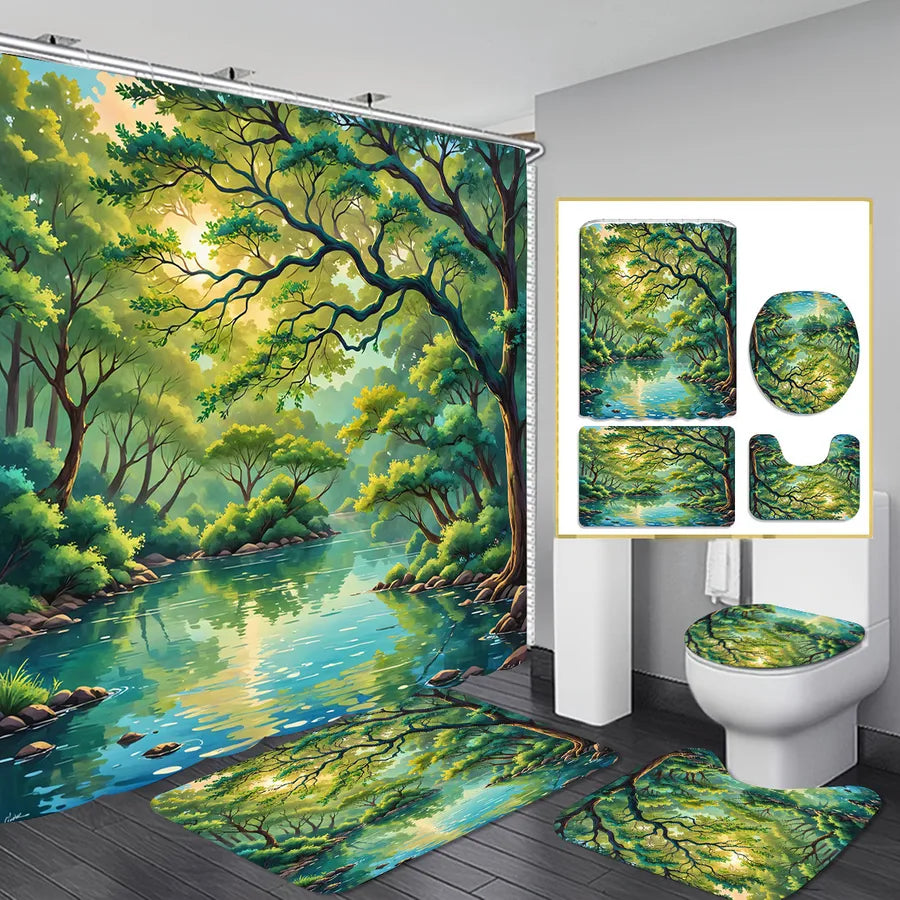 Pastoral Peacock Butterfly Snowflake Polyester Floor Mat Shower Curtain Window Accessories