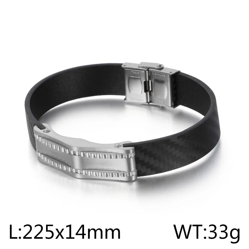 hip-hop retro solid color pu leather titanium steel plating men's bracelets