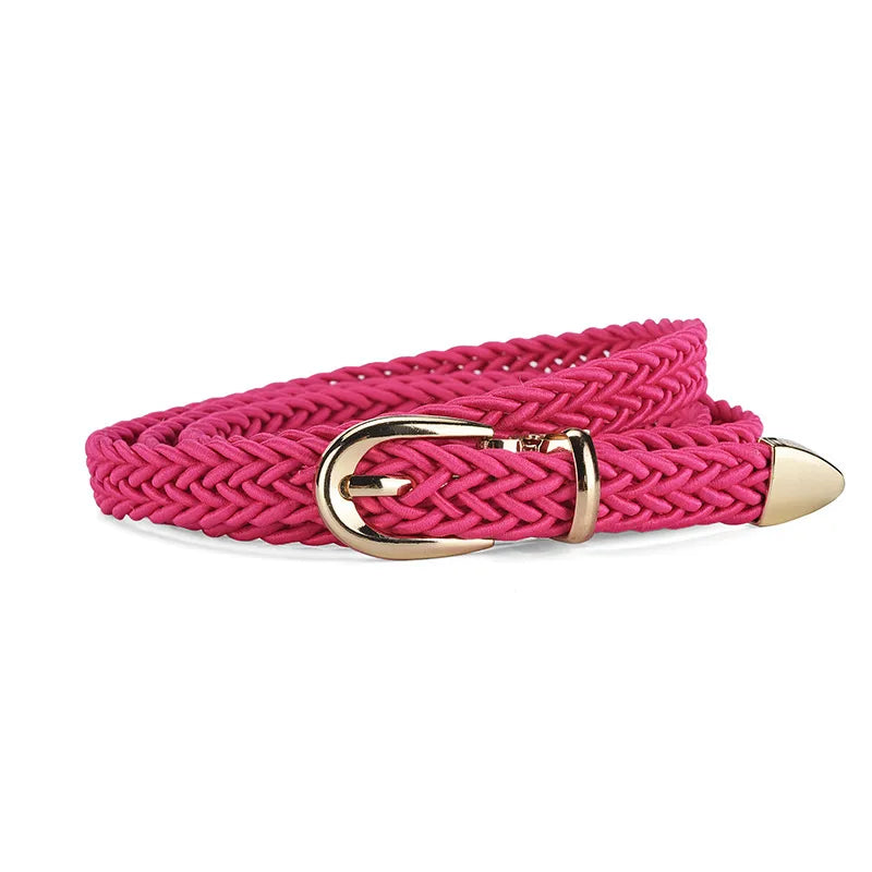 Sweet Solid Color Alloy Polyester Women's Woven Belts