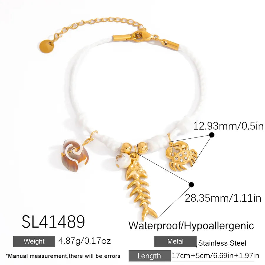 Elegant Business Coconut Tree Starfish Shell 304 Stainless Steel 18K Gold Plated Cord String Bracelets In Bulk