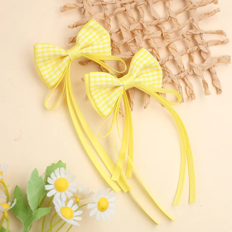 Plaid Ribbon Bow Fresh Plaid Pair Clip British   Spring New