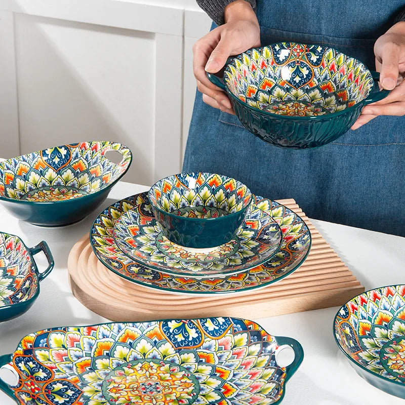 Bohemian Ceramic Tableware Bilitis Dishes Light Luxury Hand-painted Creative Household Rice Bowl Soup Bowl Dish Plate