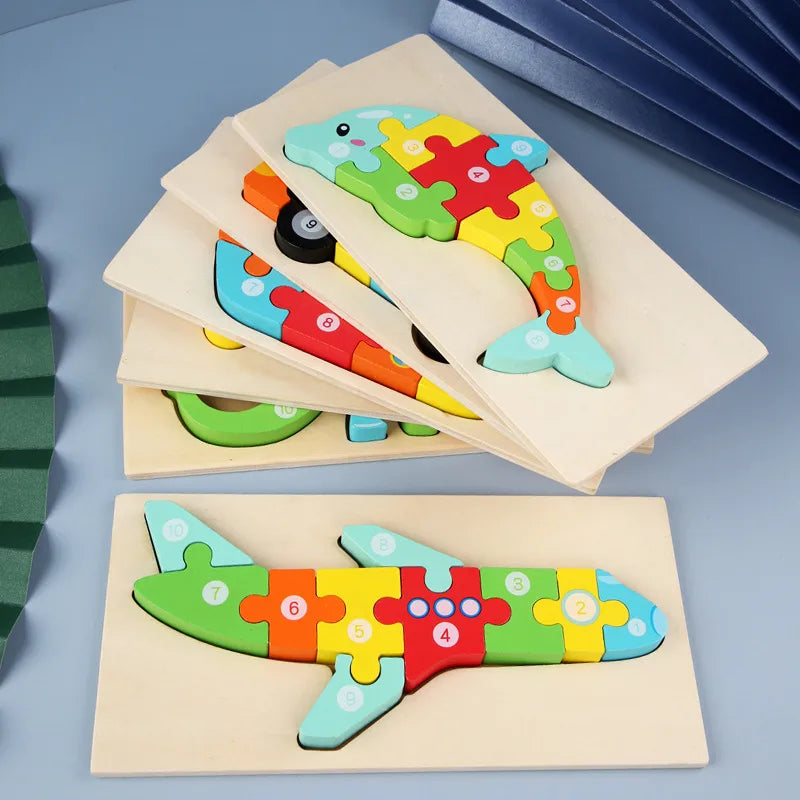 3D Wooden Dinosaur Puzzle Early Education Toys For Kids Assembly Building Blocks Baby Cognitive Skills Development Playset