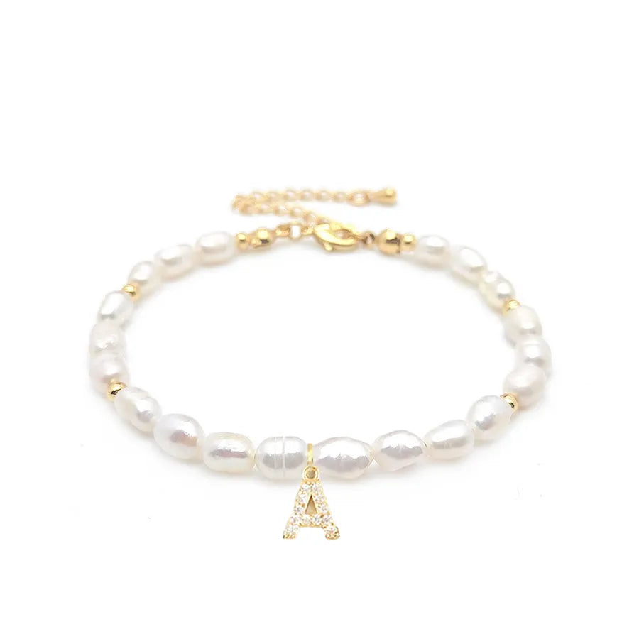 lady letter freshwater pearl beaded knitting bracelets