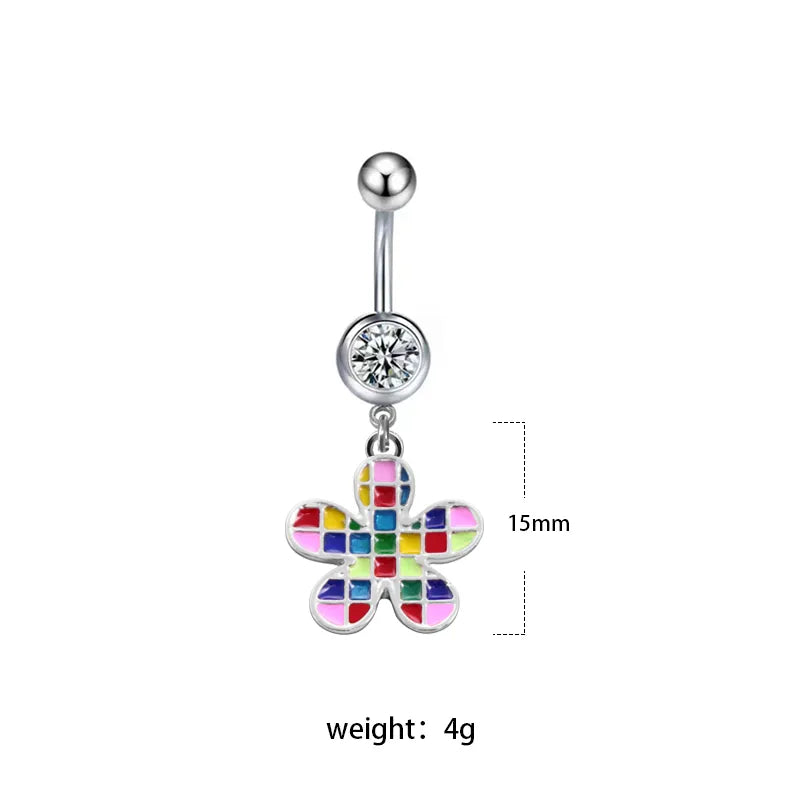 1 Piece Belly Rings Sexy Heart Shape Flower Butterfly 316L Stainless Steel  Alloy Enamel Plating Inlay Rhinestones White Gold Plated