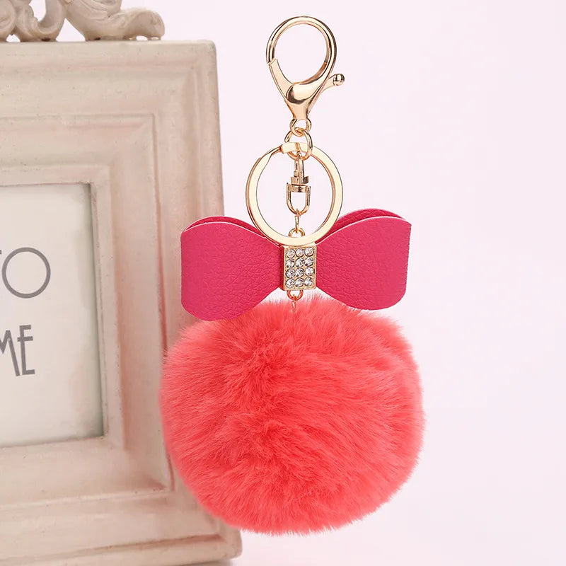elegant bow knot pu leather women's bag pendant keychain
