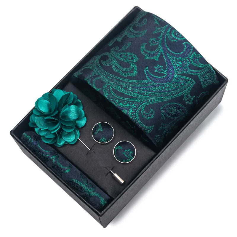 commute geometric stripe cashew nuts polyester yarn men's square scarf cufflinks tie
