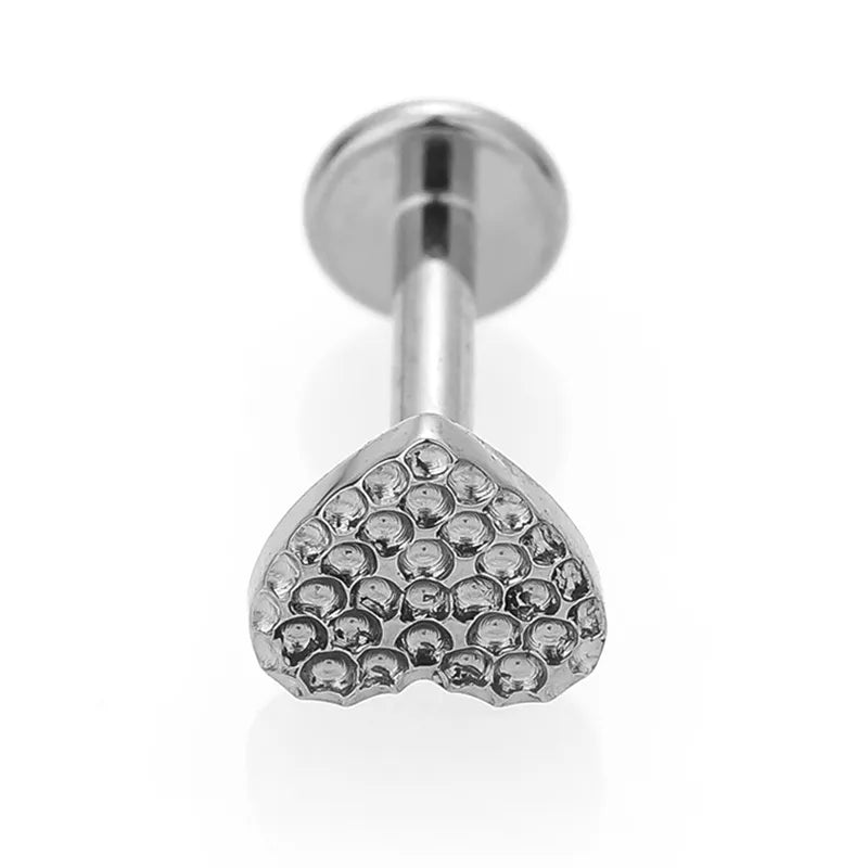 1 Piece Lip Rings Simple Style Heart Shape Titanium Alloy Polishing Plating Hollow Out Zircon 14K Gold Plated Lip Rings Ear Cartilage Rings & Studs Nose Rings & Studs