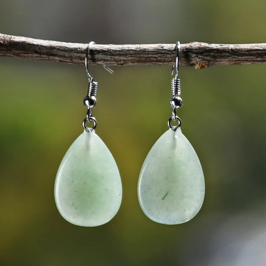 1 Pair Vintage Style Simple Style Water Droplets Alloy natural stone Drop Earrings