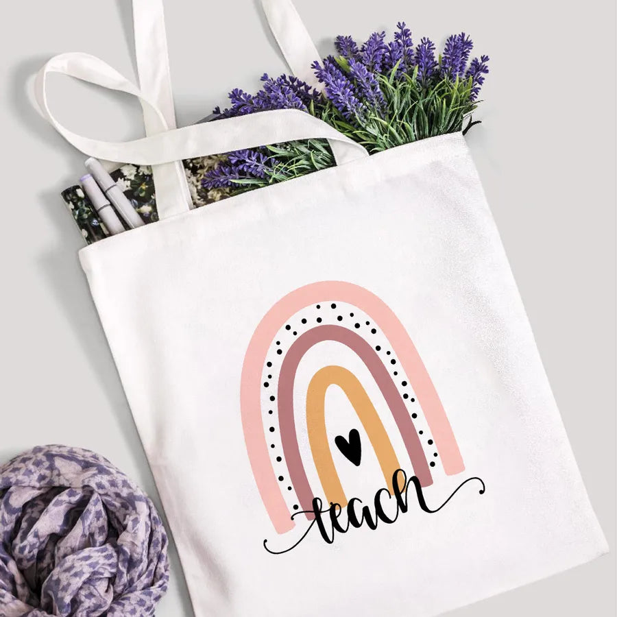 foreign trade Teach Love Rainbow printed canvas bag shoulder bag student fashion handbag spot