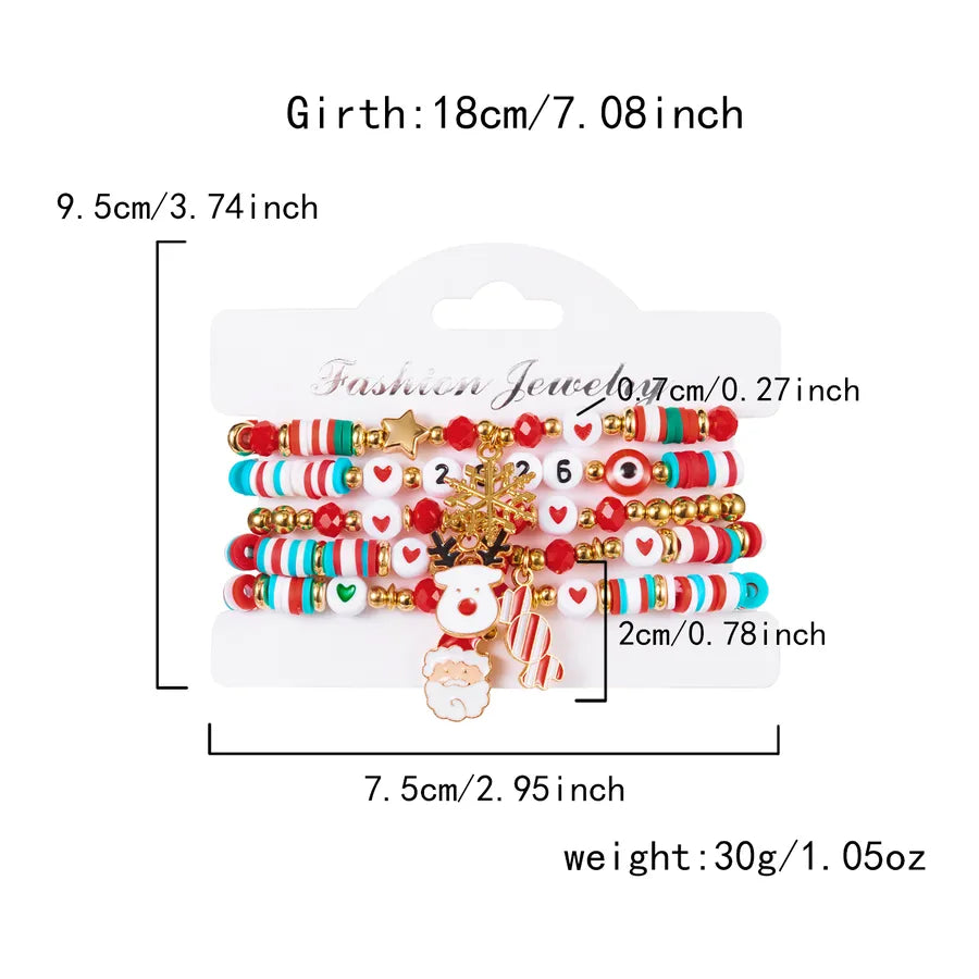 Christmas Themed Bracelet Set Snowflake Santa Pendant Elastic Rope Chain Adjustable Clasp Soft Ceramics Alloy Festive Jewelry