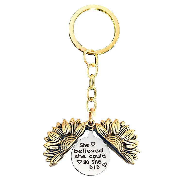 1 piece retro letter plant flowers metal plating keychain