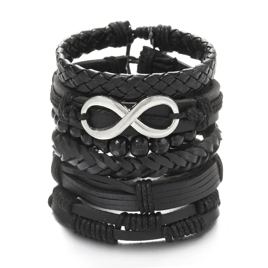 fashion heart shape pu leather knitting men's bracelets 1 set