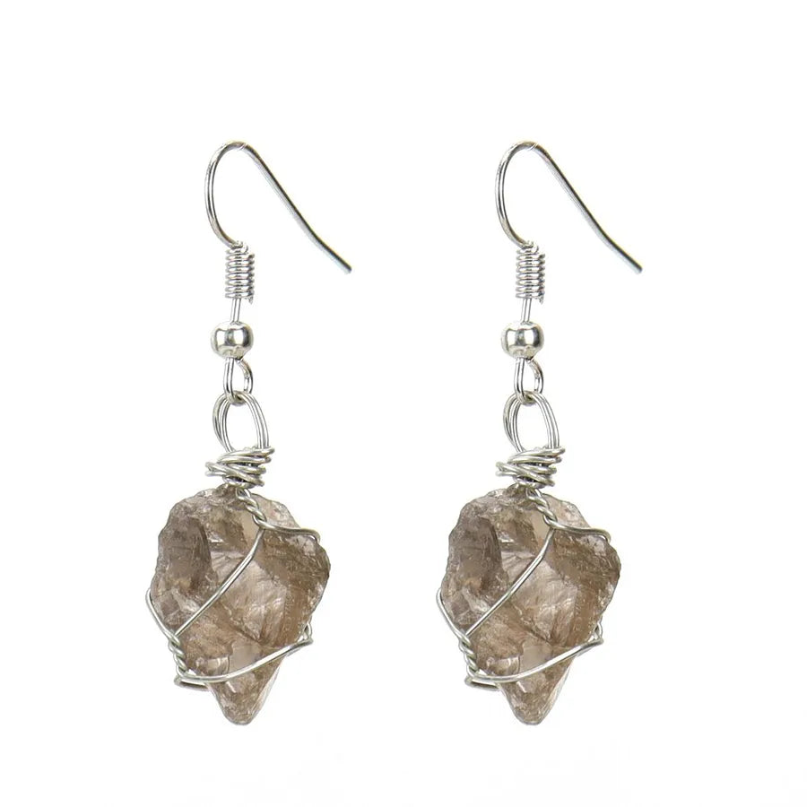 1 pair retro geometric natural stone plating metal drop earrings