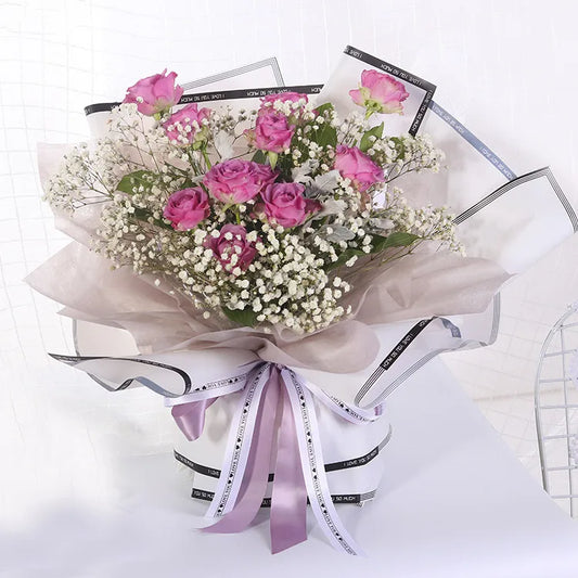 Factory wholesale hard love Korean plain paper flower wrapping paper material Valentine's Day new waterproof bouquet wrapping paper