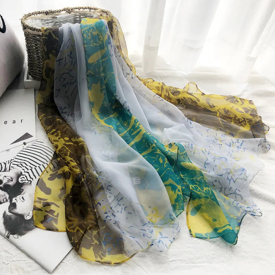 women's streetwear gradient color flower ice silk soft yarn scarves & gloves