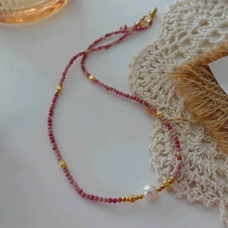 Retro Japanese Style Geometric natural stone Freshwater Pearl Agate Pendant Necklace In Bulk