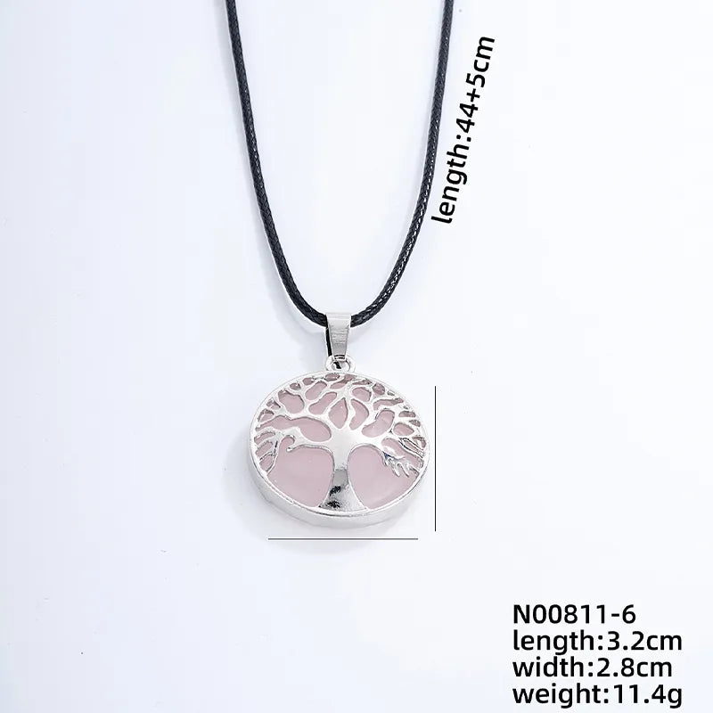 ig style simple style round tree stainless steel natural stone leather rope inlay natural stone pendant necklace