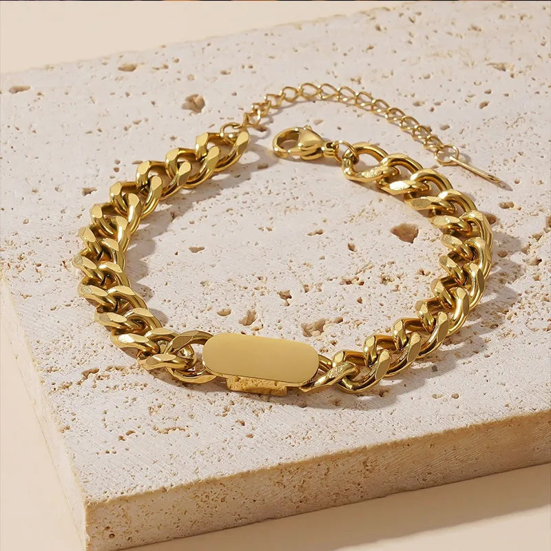 Hip-Hop Classic Style Round 304 Stainless Steel Gold Plated Bracelets In Bulk