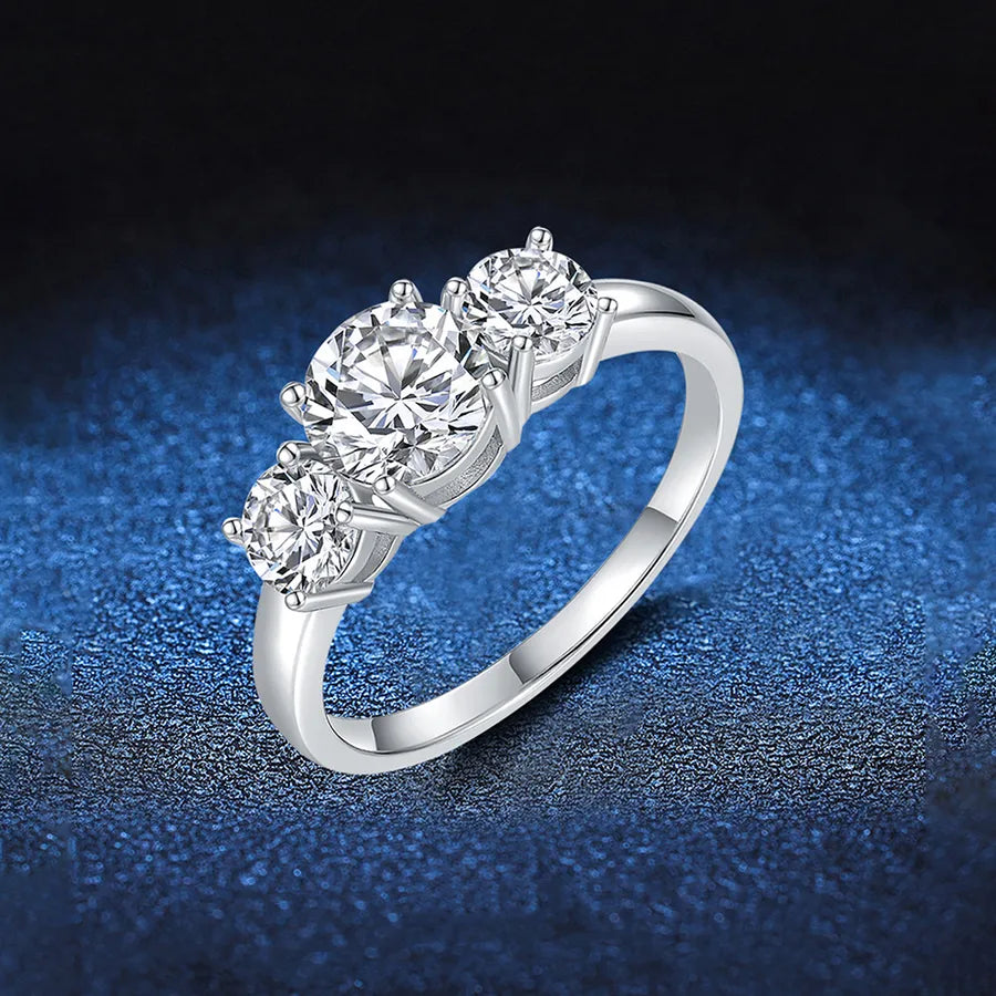 1.6 Karat Moissanite 925 Sterling Silver Rings GRA Certificate Round Brilliant Cut Geometric White Gold Plated Rings