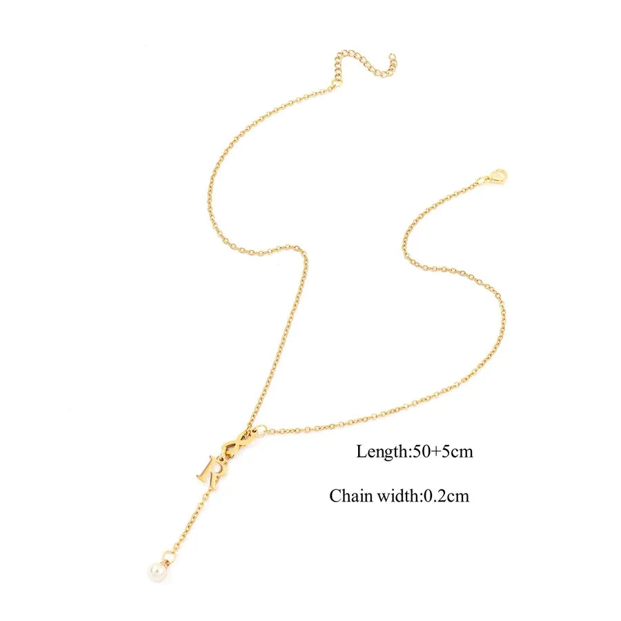 Wholesale Jewelry Elegant Simple Style Letter Infinity 201 Stainless Steel 304 Stainless Steel Artificial Pearl cable chain Pendant Necklace