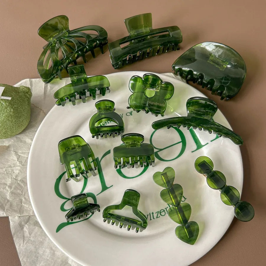 Elegant Greenish-Black Acetate Hair Clip French Style Simple Design For Women Hair Accessories Suitable For All Ages