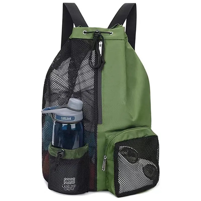 In stock new swimming bag mesh drawstring backpack with wet bag beach backpack, gym and workout equipment bag