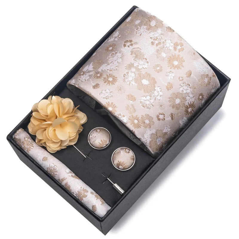 commute geometric stripe cashew nuts polyester yarn men's square scarf cufflinks tie