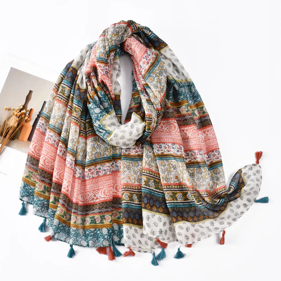 Women's Vintage Style Lady Printing Polyester Silk Scarf