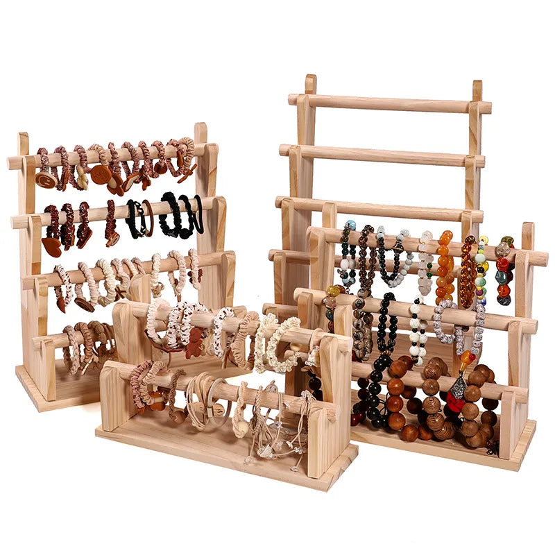 Solid Wood Bracelet Chain Display Stand Stall Selling Wristband Earring Storage Organizer Buddha Beads Necklace Showcase