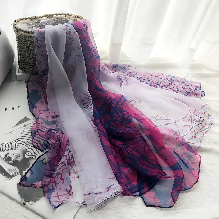 women's streetwear gradient color flower ice silk soft yarn scarves & gloves
