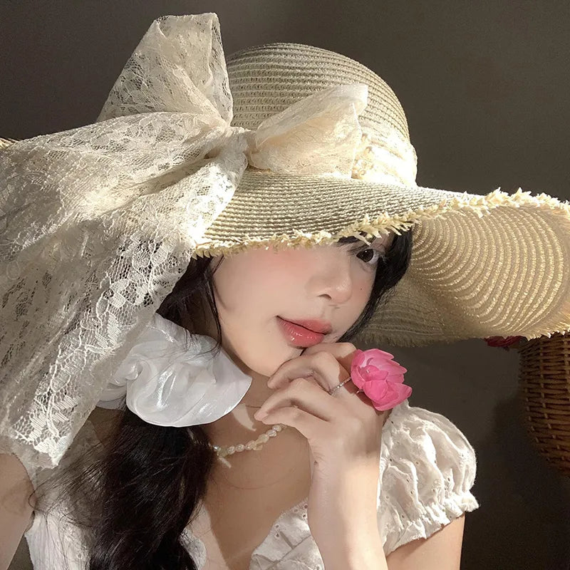 Women's Cute Sweet Solid Color Big Eaves Straw Hat