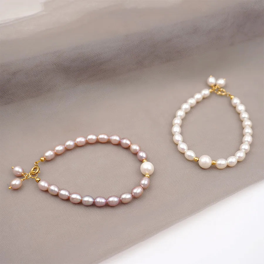 304 Stainless Steel Freshwater Pearl Beaded Chain Bracelets Elegant Vintage Style Simple Style