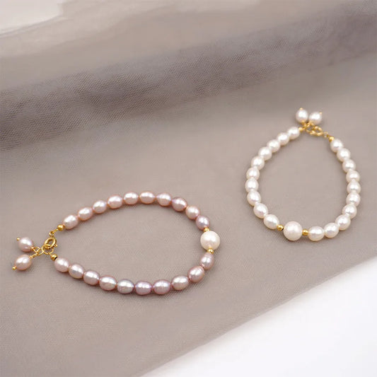 304 Stainless Steel Freshwater Pearl Beaded Chain Bracelets Elegant Vintage Style Simple Style